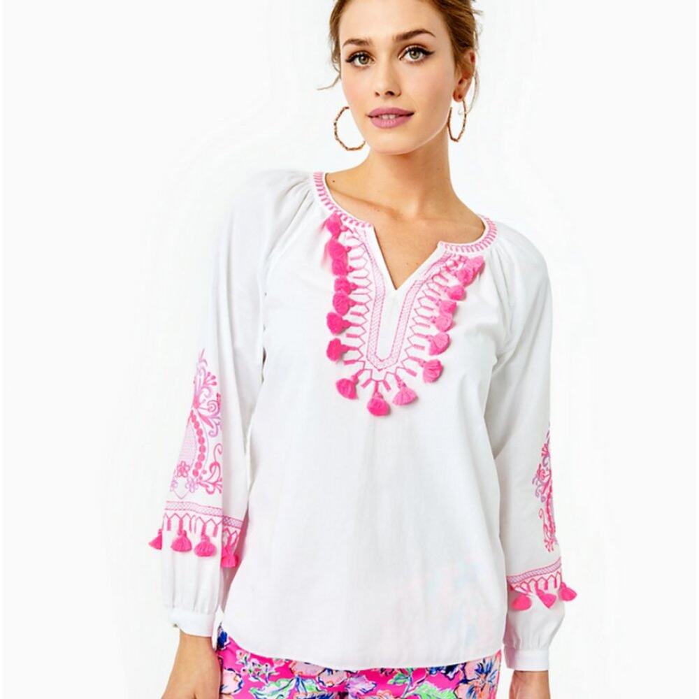 NWT Lilly Pulitzer Kaydence Tunic Top Resort White and Pink XS